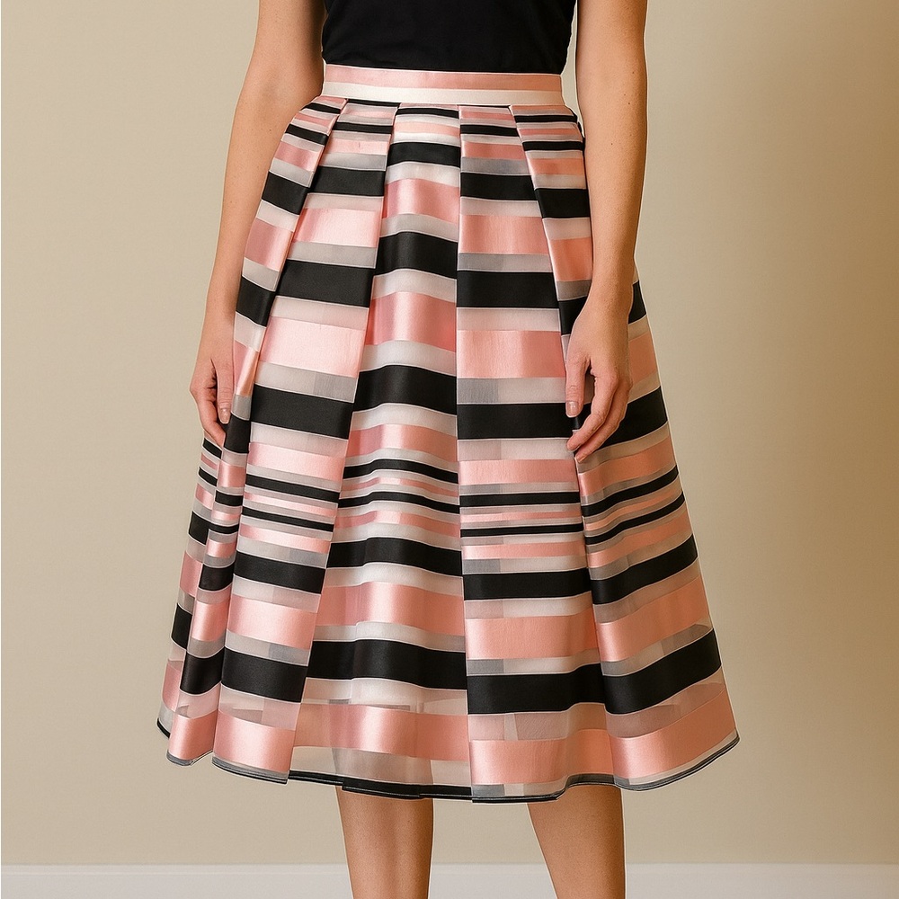 Pink Tartan Satin Stripe Full Skirt - Picture 2 of 13